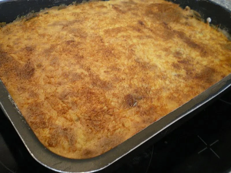 Bechamel on top of moussakas baked image