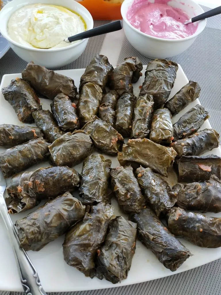 Cypriot stuffed dolmades with vine leaves image