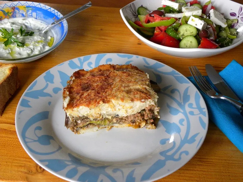 Moussakas Tzatziki Greek Salad image