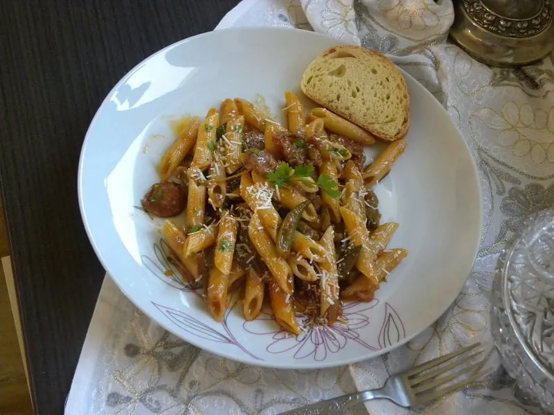 Penne with Sausage and Okra image