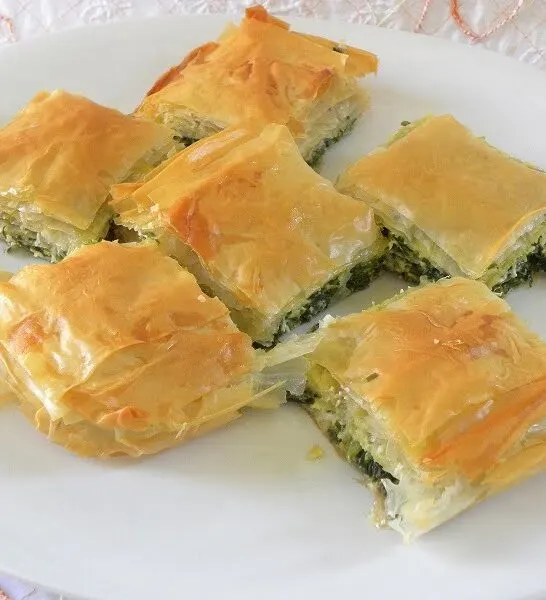 Spanakopita and Spanakopitakia with store bought phyllo