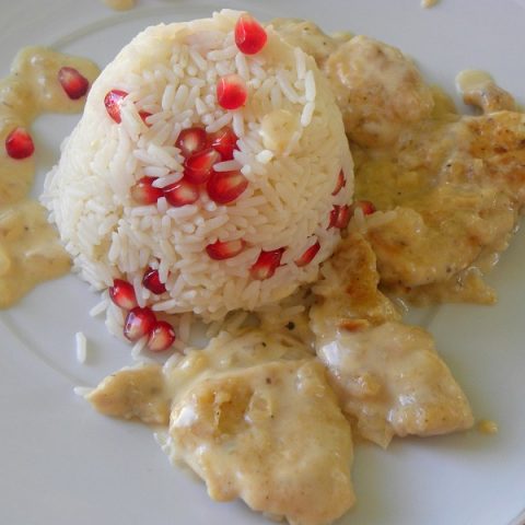 rice pilaf with pomegrnate and chicken image