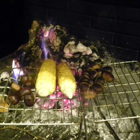 roasting chestnuts and corn on the cob image