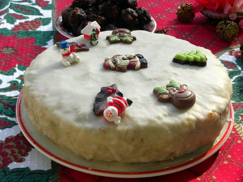 Christmas Cake with chocolate ornaments photo