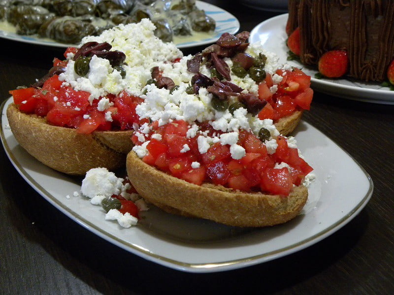 Dakos or Koukouvagia:  Cretan Rusk Salad