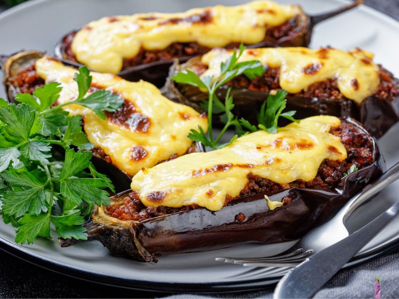 Papoutsakia with yoghurt sauce image