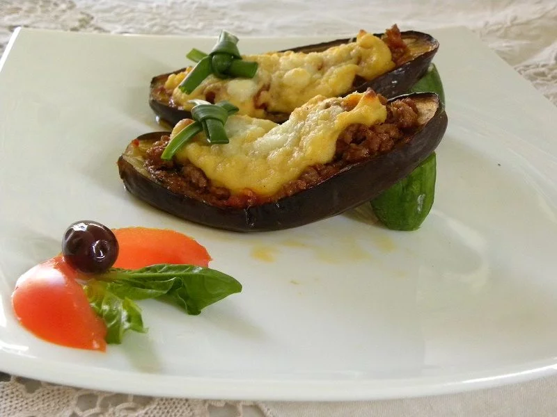 Stuffed eggplants (Papoutsakia) shaped into shoes image