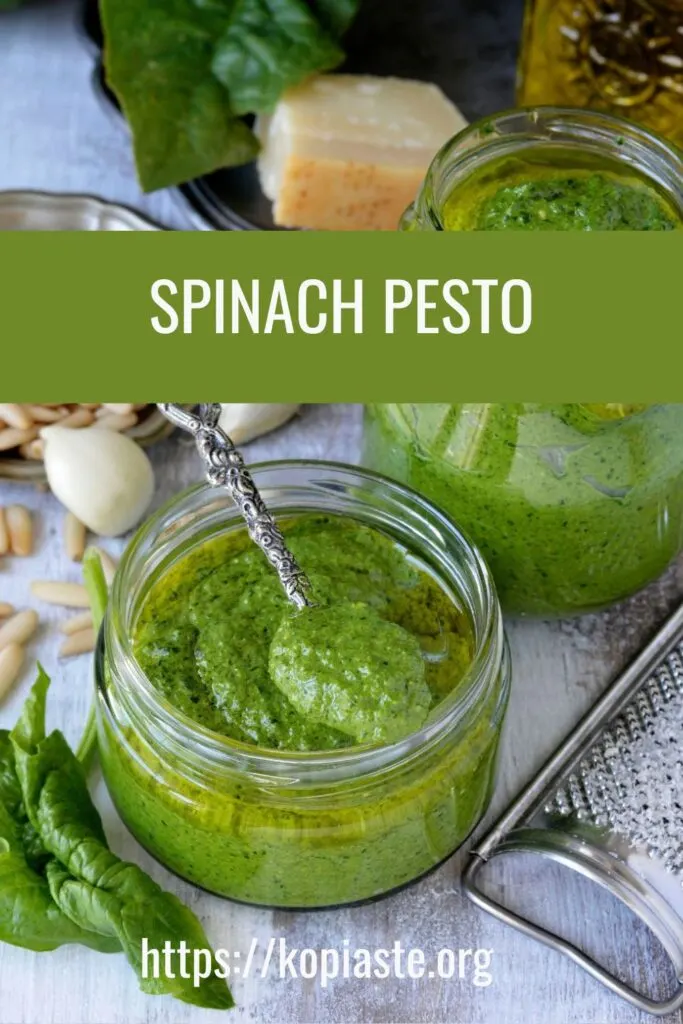 Collage Spinach pesto in a jar image