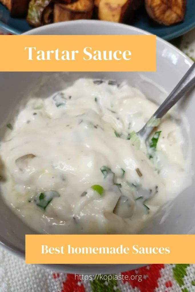 Collage Tartar Sauce with air fryer veggies image