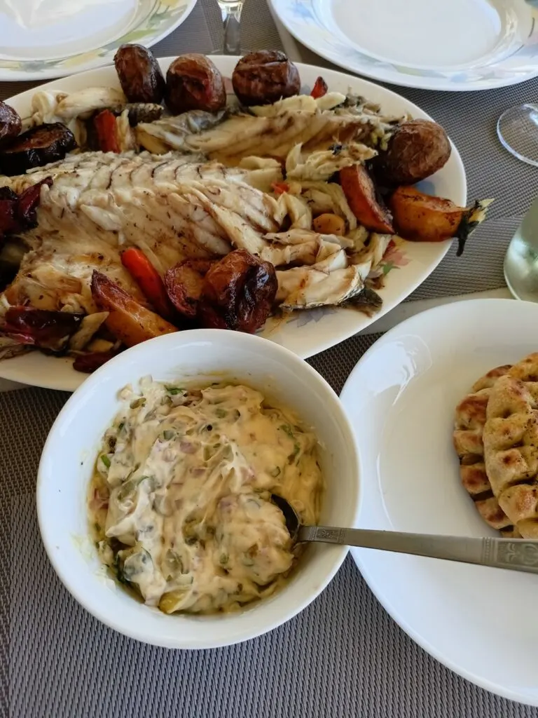 tartar sauce with baked sea bass image