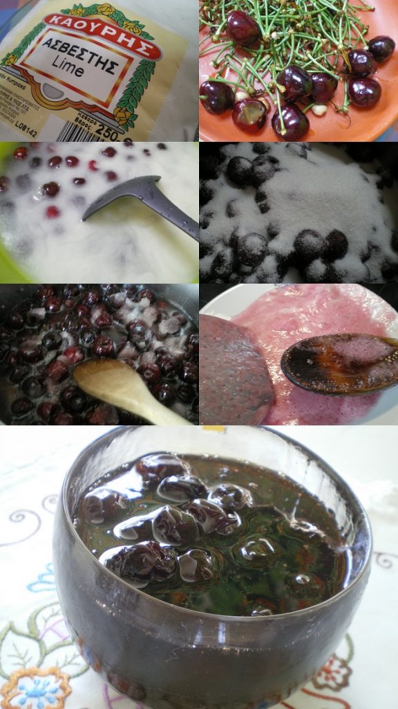 Collage preparing cherry preserve image