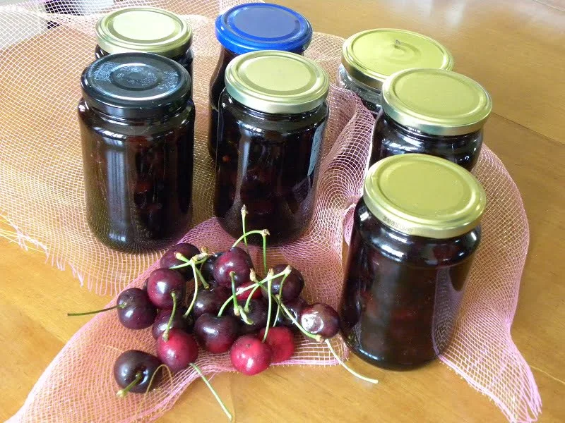 Jars of cherry preserve image