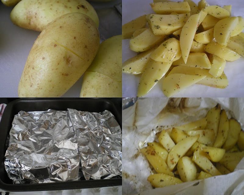 Collage potatoes baked in parchment paper image