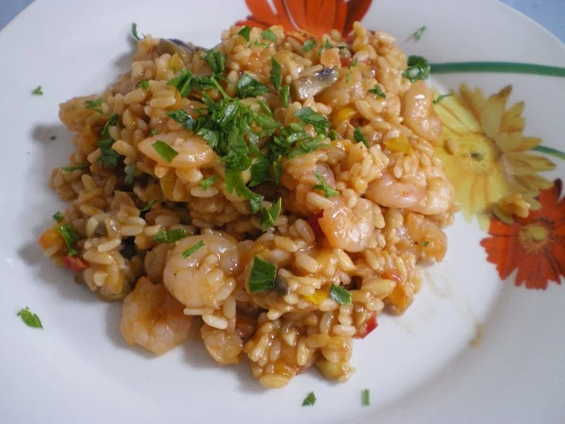 risotto with shrimps and veggies