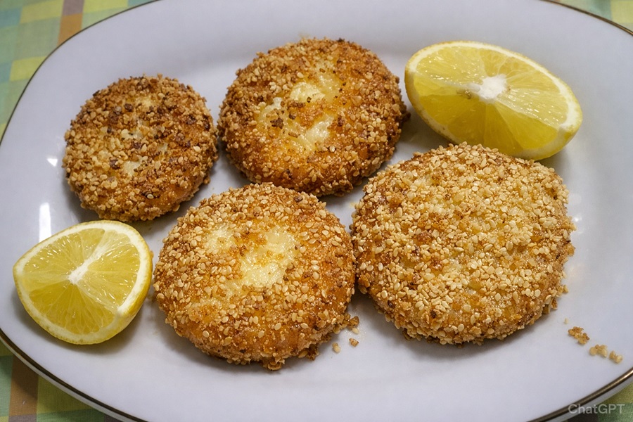 Cheese saganaki coated with sesame seeds image