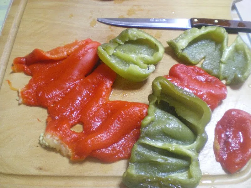 red and green roasted peppers image