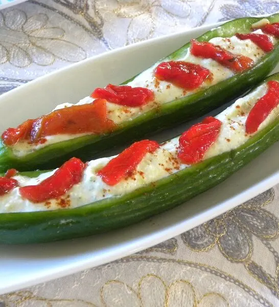 Stuffed Cucumbers with Fetatziki Sauce