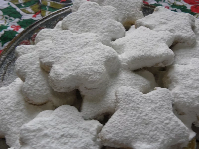 Kourabiedes closeup with icing sugar image