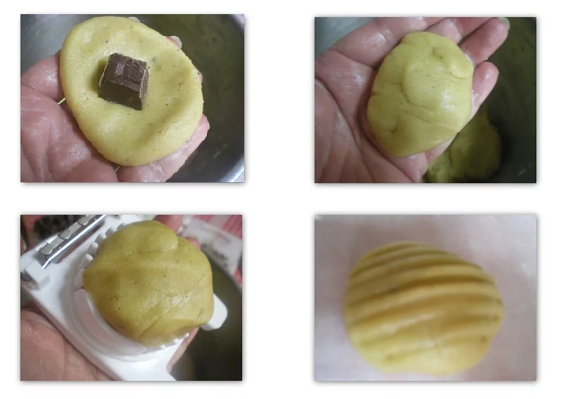 collage preparation of Melomakarona with chocolate before baking image