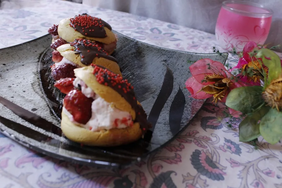 Eclairs with Bavarian strawberry cream image
