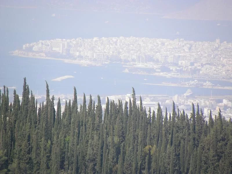 Athens view up to Piraeus closeup