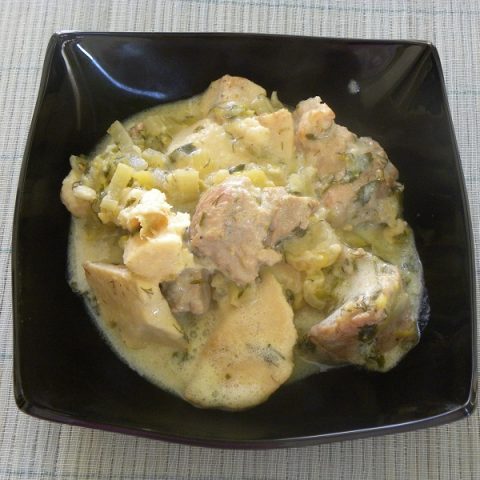 Kolokassi (taro) and Pork in Avgolemono Sauce