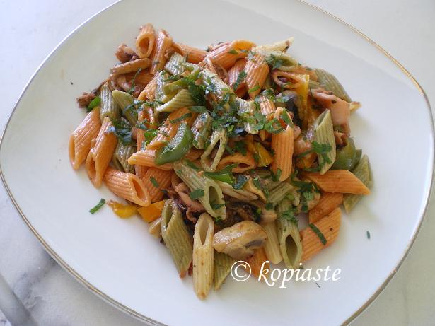 Penne with seafood medley