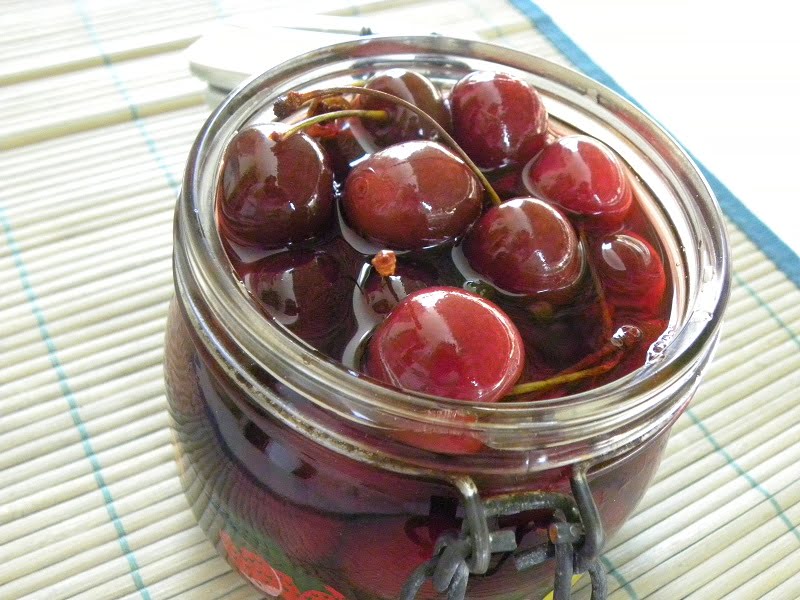 Pickled Cherries in jar photo