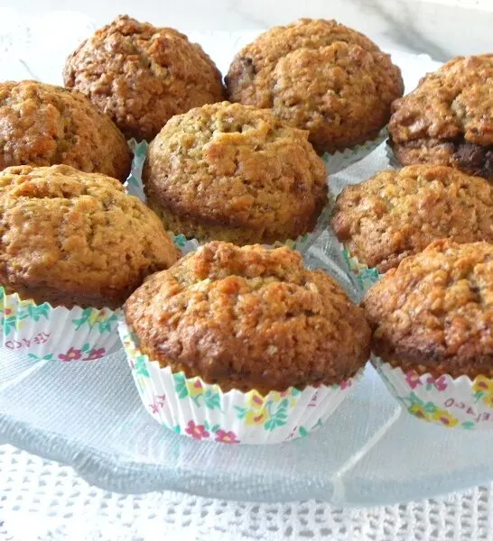 Banana Muffins with Mint Chocolate and Hazelnuts