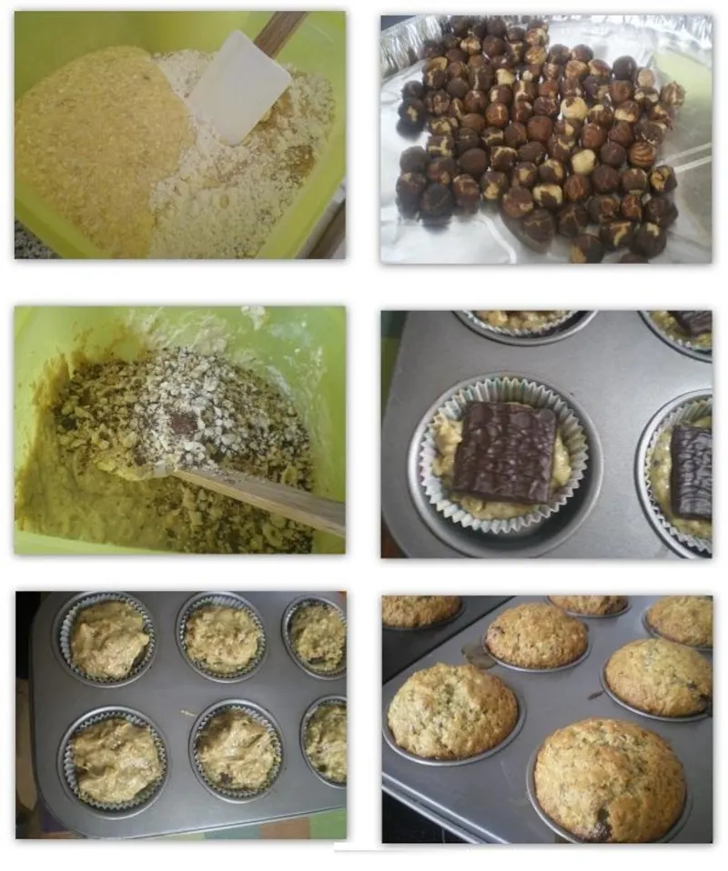 Collage banana and hazelnut muffins picture