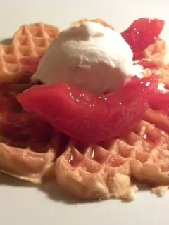 Waffles with quince preserve and ice cream image