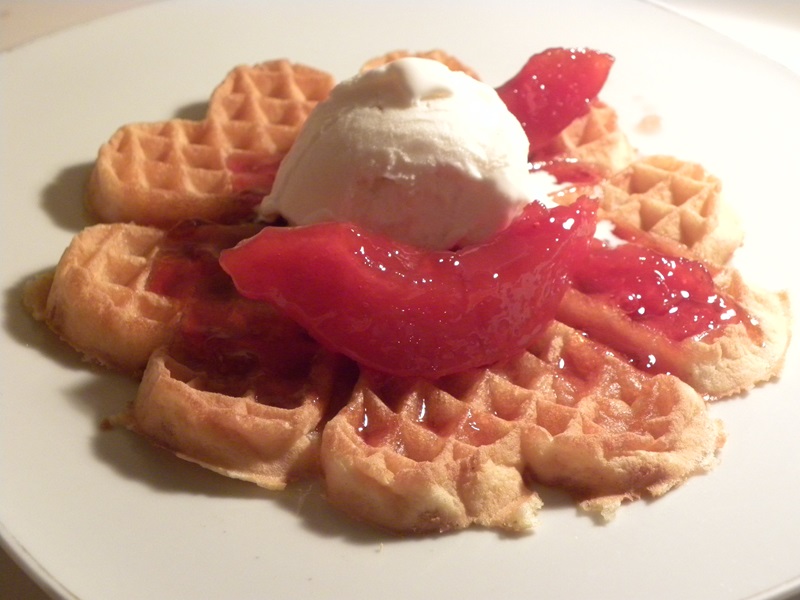 Waffles with quince preserve and ice cream image