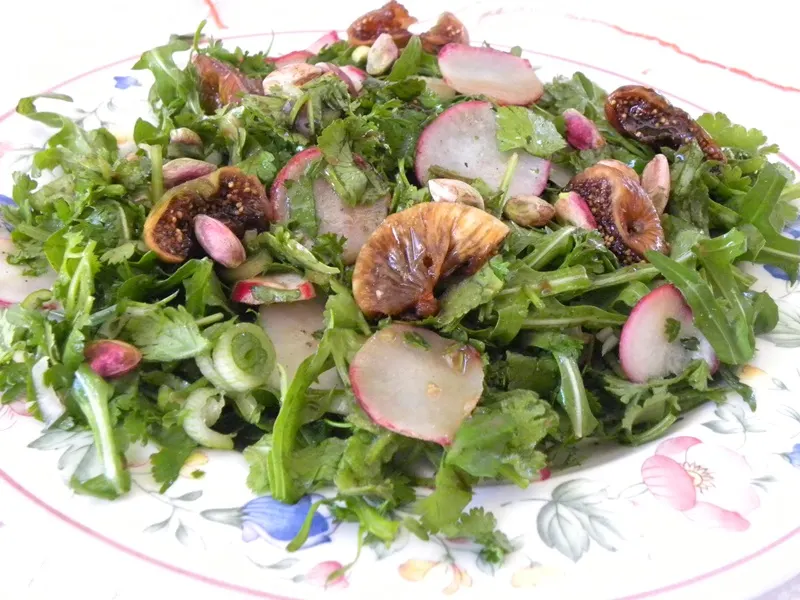 Rocket Salad with poached figs and pistachios image