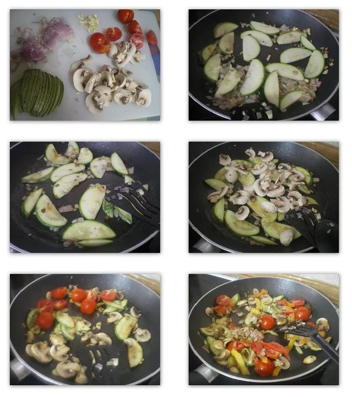 Collage Preparation of  Farfalle with vegetables image