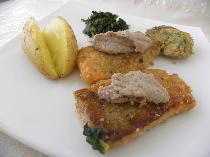 Salmon with spinach and skordalia image