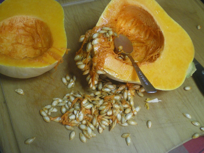 butternut squash cut with seeds inside image