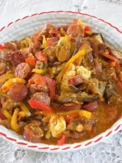 spetzofai with peppers and eggplant image