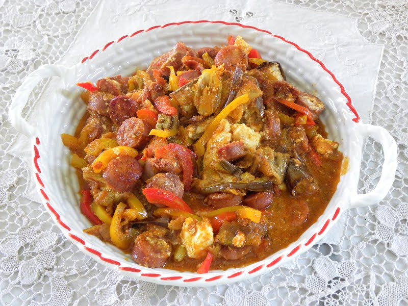 spetzofai with peppers and eggplant image