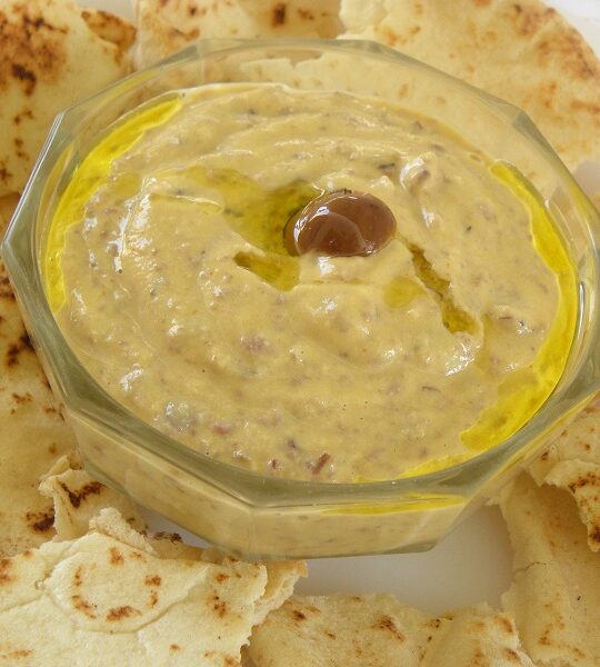 Hummus Dip with Roasted Butternut Squash and Garlicky Olives