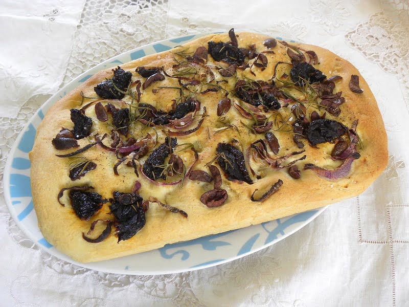 Lagana with Garlicky Olives, Sun-dried Tomatoes and Rosemary