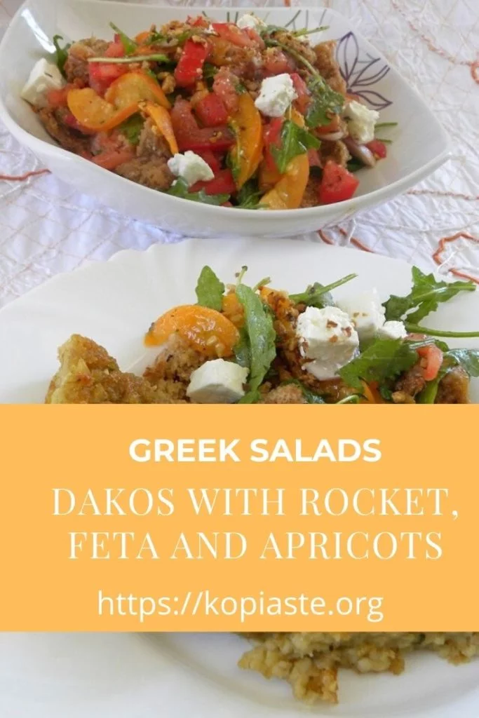 collage dakos salad with rocket, feta and apricots image