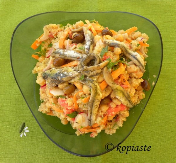Chickpea, Quinoa Salad with Marinated Anchovies Kopiaste..to Greek