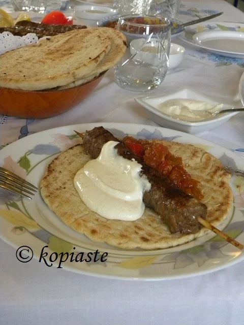 Kebab tomato relish and yiaourtlou sauce