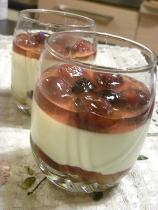 Healthier Greek-style Yoghurt Pannacotta with Cherry Compote