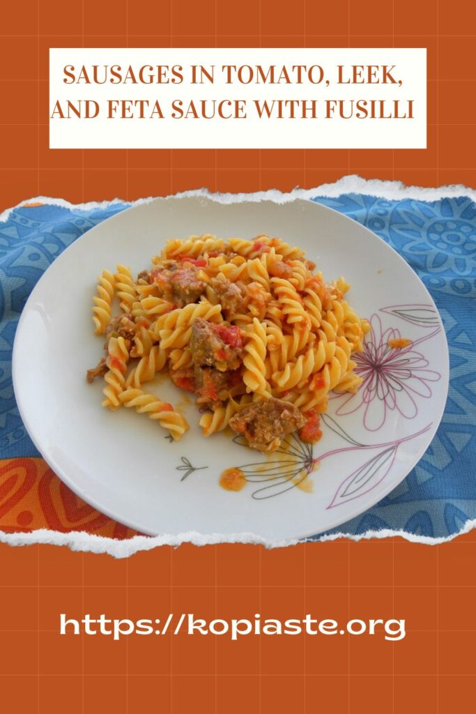 Collage Sausages in Tomato, Leek, and Feta Sauce with Fusilli image