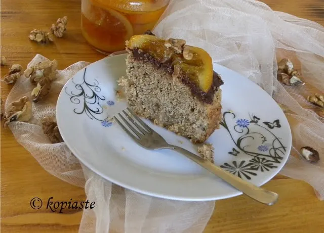 Karydopita with chocolate