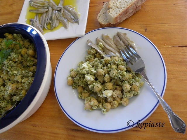 Chickpea Salad with Bulgur Wheat, Feta and Pesto