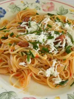 gourmet spaghetti with buffalo cheese and sausages image