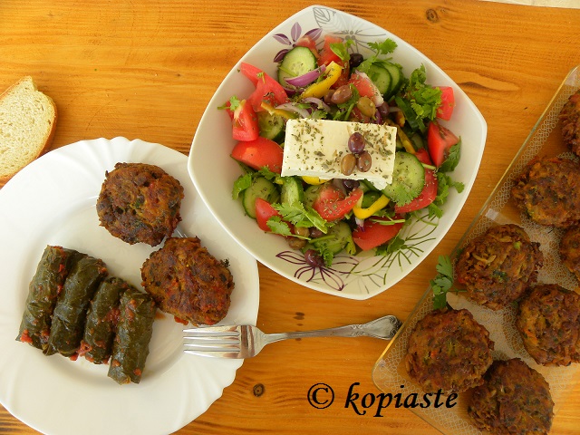 Dolmades salad and veggie burgers