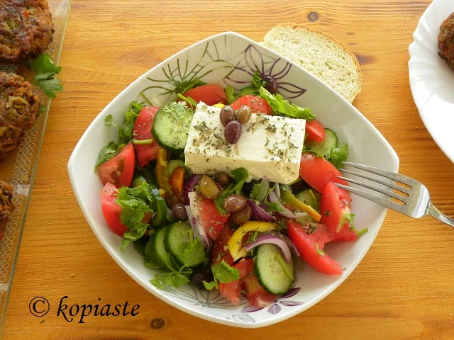 Greek salad with Coriander and buffalo feta